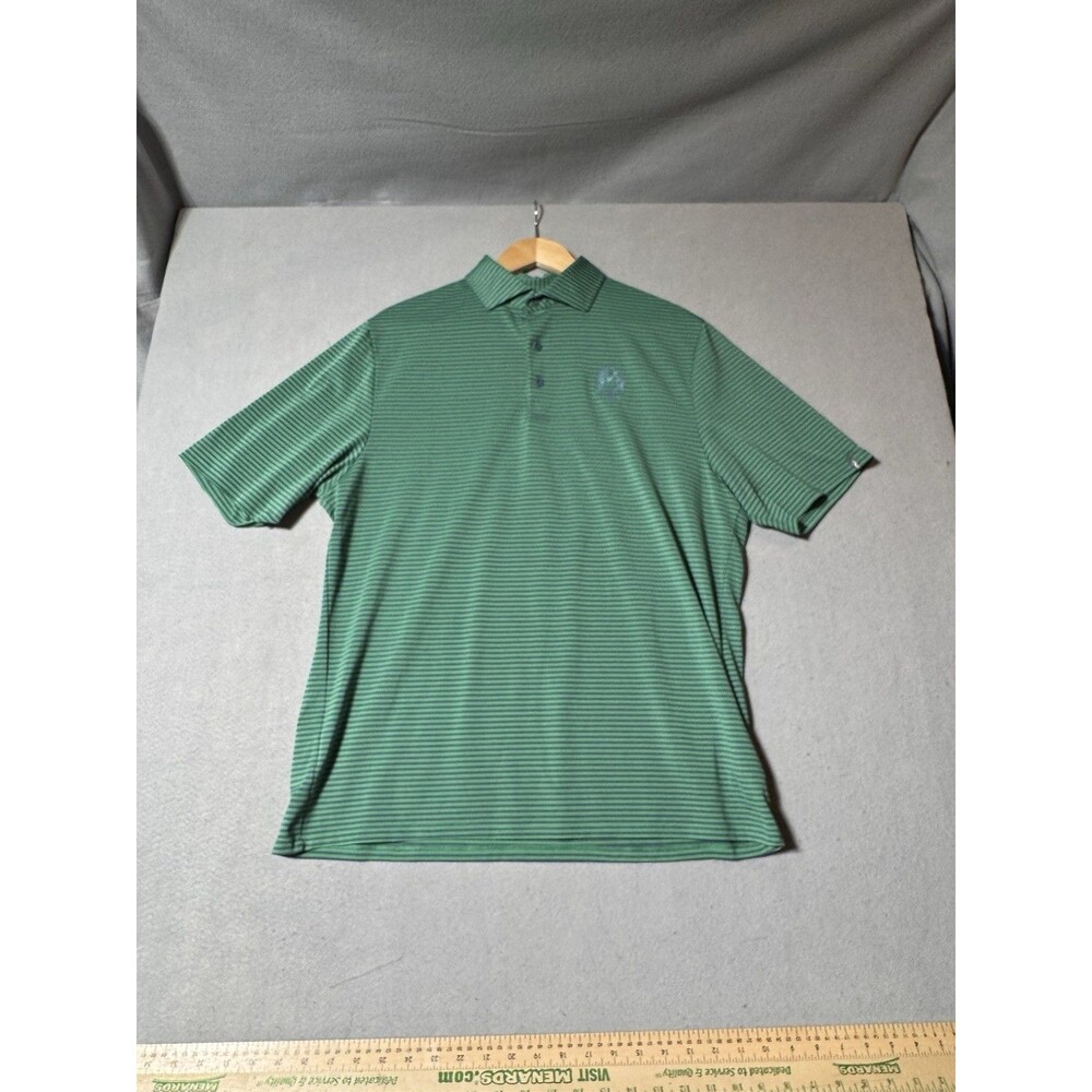 KJUS Men's Performance Stretch XL Polo Shirt Teal Navy Stripe Country Club Logo